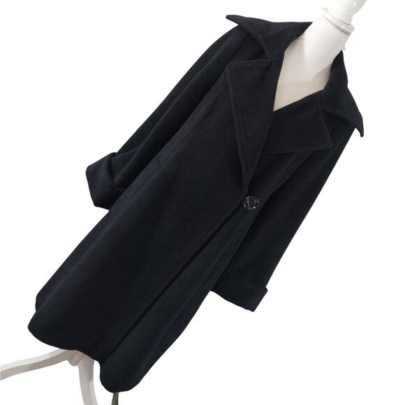 ZARA BASIC! LUXE BLACK WOOL LOOK, WIDE LAPEL & 1 BUTTON FRONT TRENCHCOAT! SZ L - Picture 1 of 13